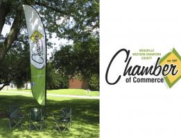 Meadville Chamber – feather flag/printed logo chairs