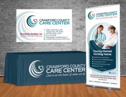 Crawford County Care Center – logo, banner, business card and table throw design